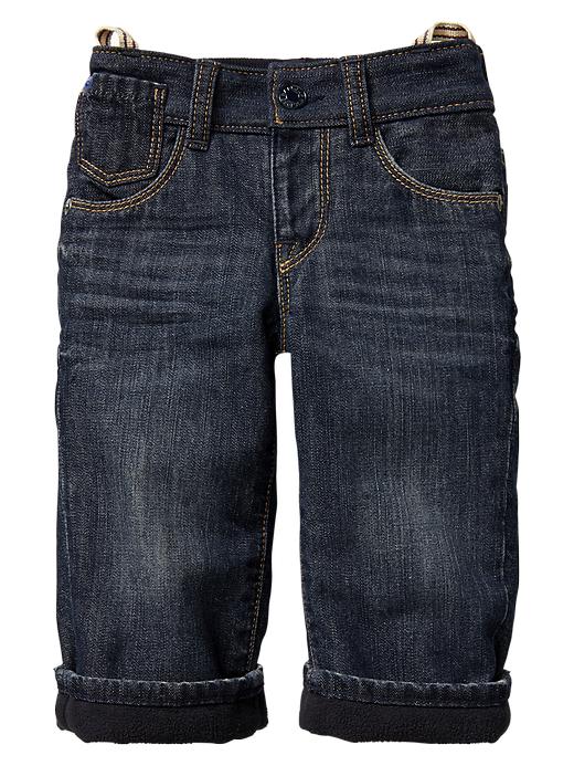 1 of 8 showing, with the color blue denim of product Fleece-lined loose jeans