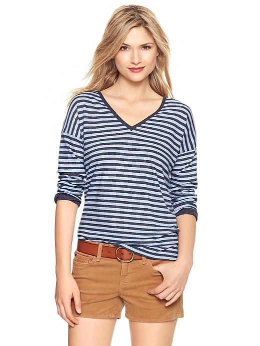 1 of 8 showing, with the color blue stripe of product Contrast-cuff V-neck T