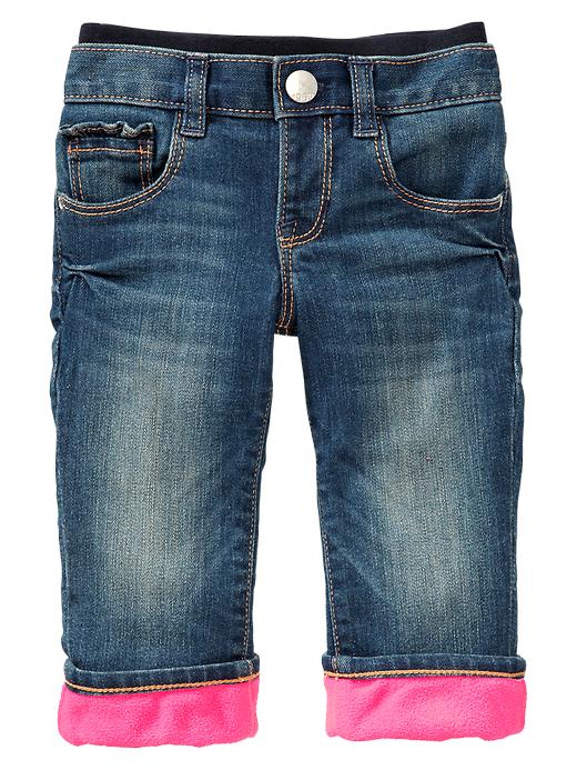 1 of 8 showing, with the color denim of product Fleece-lined knit-waist straight jeans