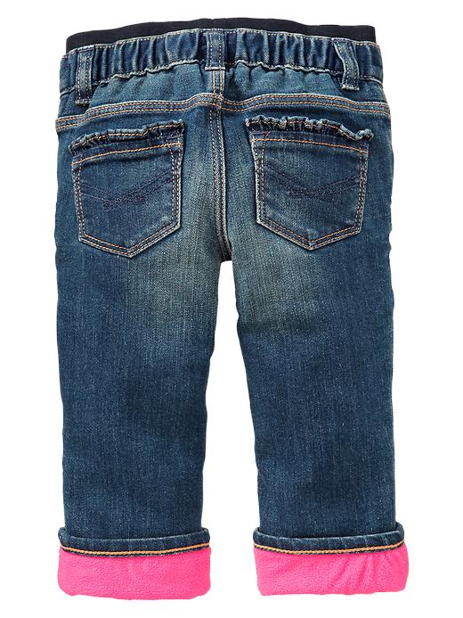 2 of 8 showing, with the color denim of product Fleece-lined knit-waist straight jeans