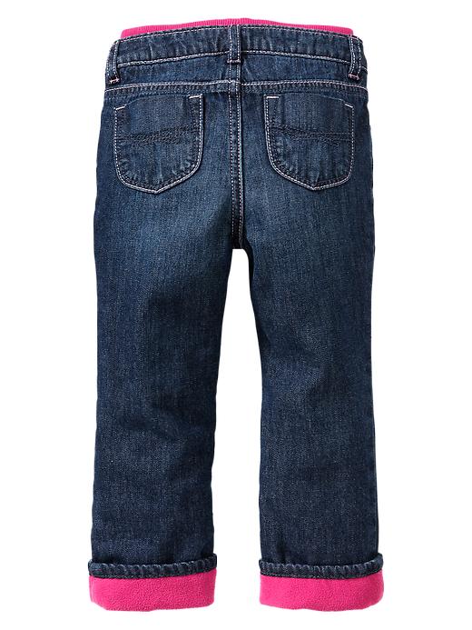 2 of 8 showing, with the color medium denim of product Fleece-lined knit-waist straight jeans