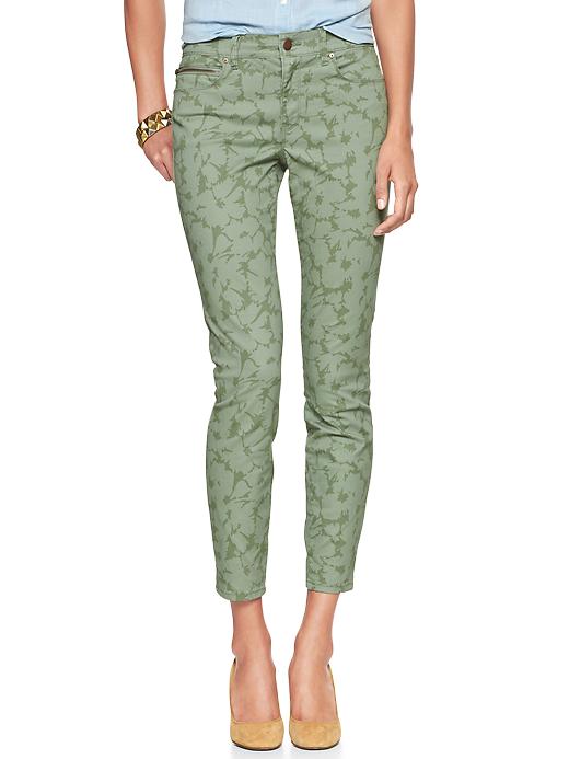 1 of 8 showing, with the color green floral of product 1969 floral ankle-zip legging skimmer jeans