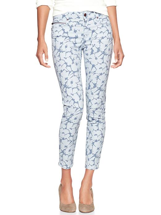 1 of 8 showing, with the color blue floral of product 1969 floral ankle-zip legging skimmer jeans