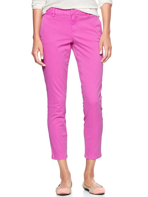 1 of 8 showing, with the color neon magenta of product Skinny mini skimmer khakis