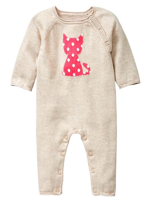 1 of 8 showing, with the color oatmeal of product Intarsia cat sweater one-piece