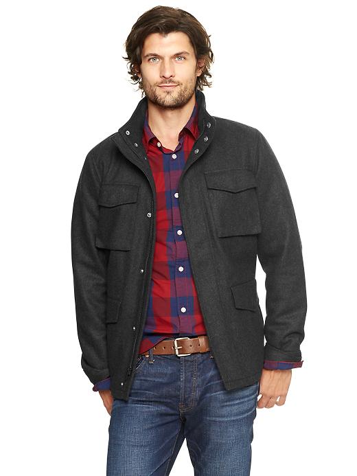 1 of 8 showing, with the color dark heather gray of product Wool fatigue jacket