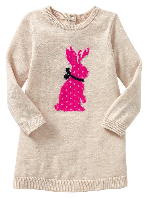 1 of 8 showing, with the color oatmeal heather of product Intarsia bunny sweater dress