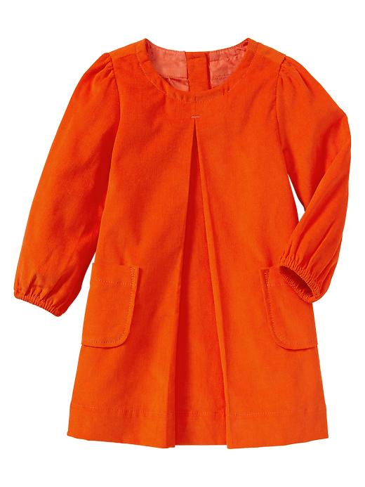 1 of 8 showing, with the color orange pop of product Pleated cord dress