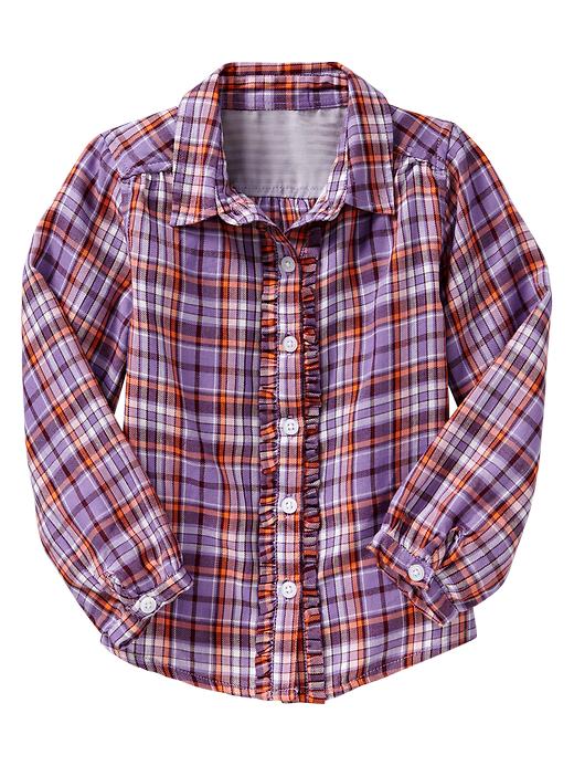 1 of 8 showing, with the color purple plaid of product Ruffle-trim plaid shirt