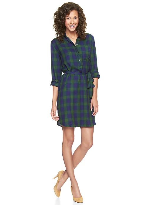 1 of 8 showing, with the color green plaid of product Plaid flannel shirtdress