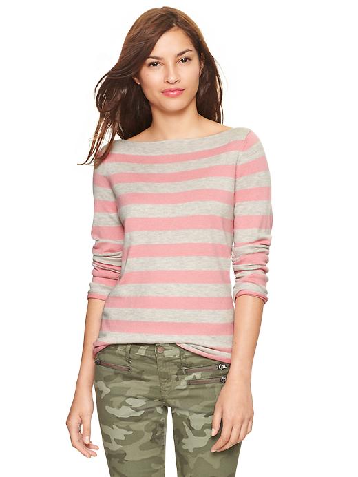 1 of 8 showing, with the color coral frost of product Eversoft envelope-neck stripe sweater