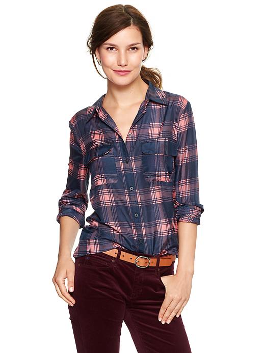 1 of 8 showing, with the color navy plaid of product Printed camp shirt