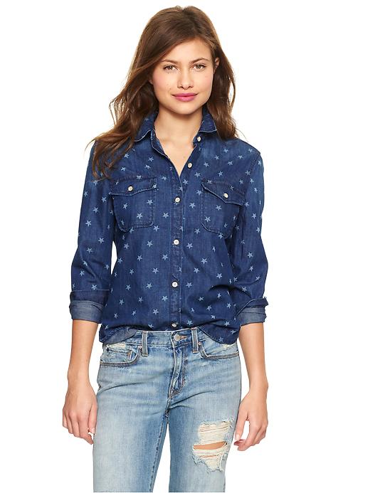 1 of 8 showing, with the color star of product 1969 printed denim shirt