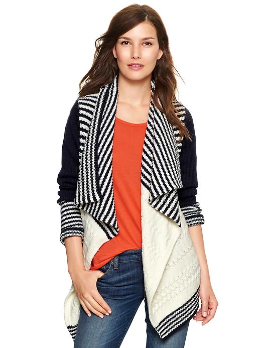1 of 8 showing, with the color dark night of product Drapey stripe cable cardigan
