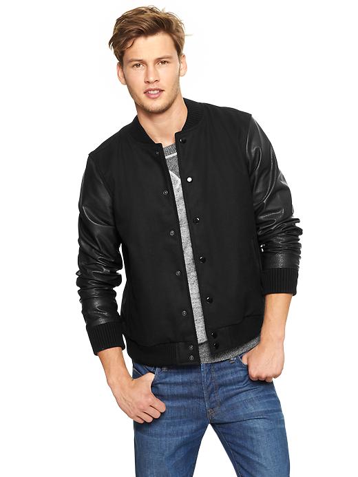 1 of 8 showing, with the color black leather of product Varsity jacket