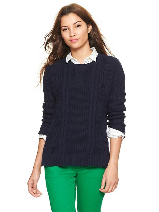 1 of 8 showing, with the color dark night of product Cable boyfriend sweater