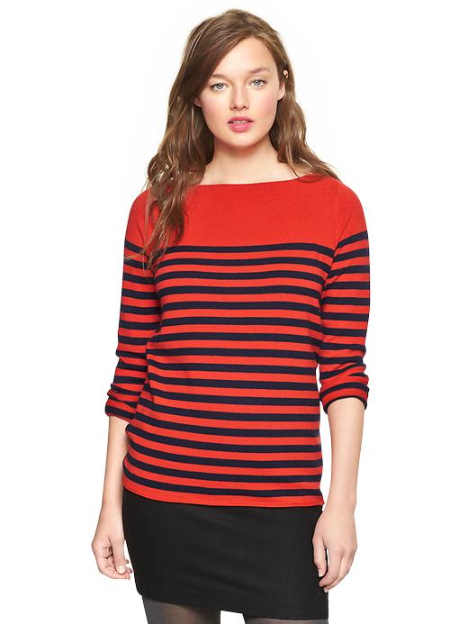 View large product image 1 of 1. Eversoft envelope-neck block-stripe sweater