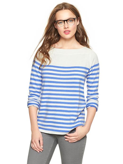 View large product image 1 of 1. Eversoft envelope-neck block-stripe sweater