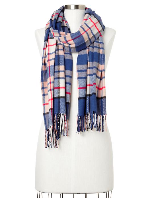1 of 8 showing, with the color dark wisteria blue of product Cozy multi-color plaid scarf