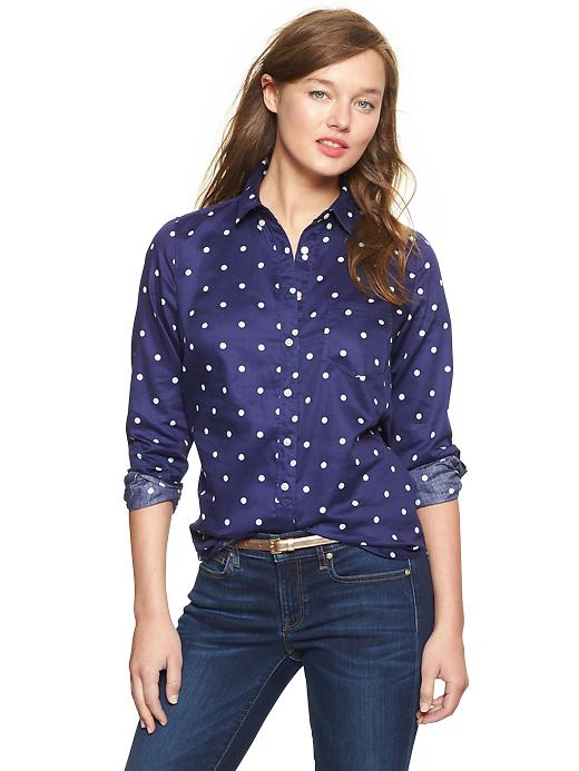 1 of 8 showing, with the color blue polka dot of product Shrunken boyfriend printed sateen shirt