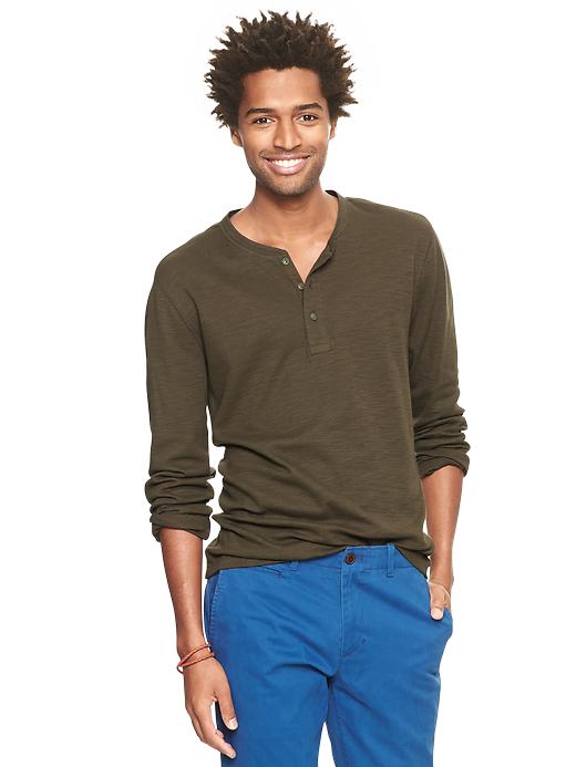 1 of 8 showing, with the color olive of product Slub waffle-knit henley