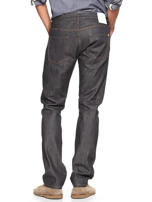 2 of 8 showing, with the color dark wash of product Gap x GQ Baldwin Henley Fit Jeans (raw selvedge)