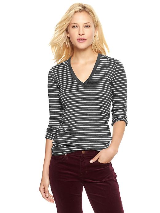 1 of 8 showing, with the color charcoal gray of product Supersoft skinny-stripe V-neck tee