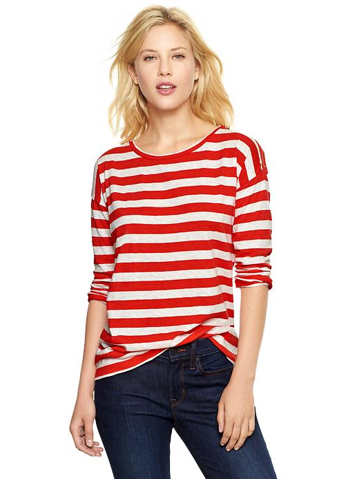 1 of 8 showing, with the color red stripe of product Zip-shoulder stripe tee