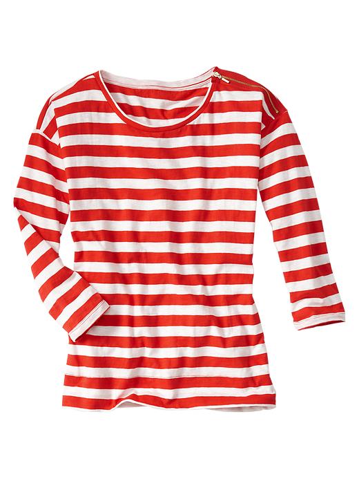 2 of 8 showing, with the color red stripe of product Zip-shoulder stripe tee