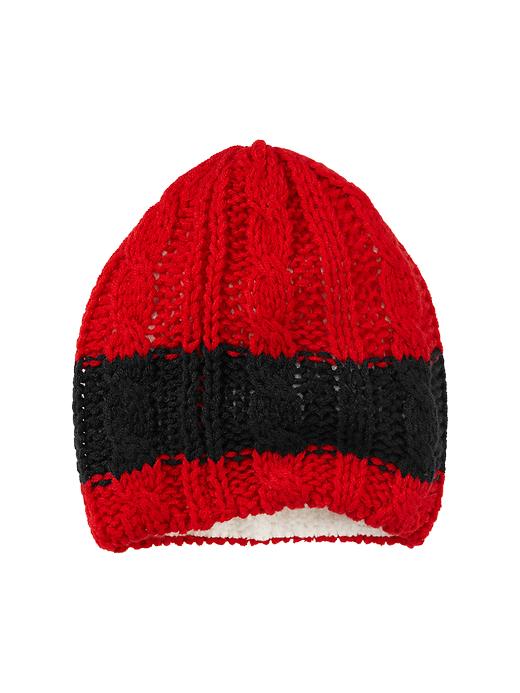 1 of 8 showing, with the color holly berry of product Colorblock cable knit beanie