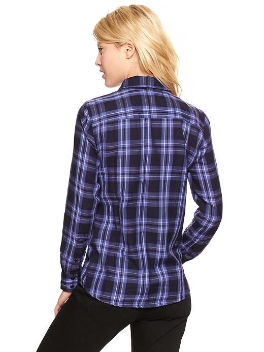 View large product image 2 of 2. Fitted boyfriend plaid flannel shirt