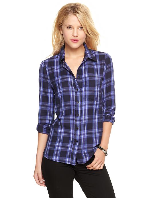 View large product image 1 of 2. Fitted boyfriend plaid flannel shirt