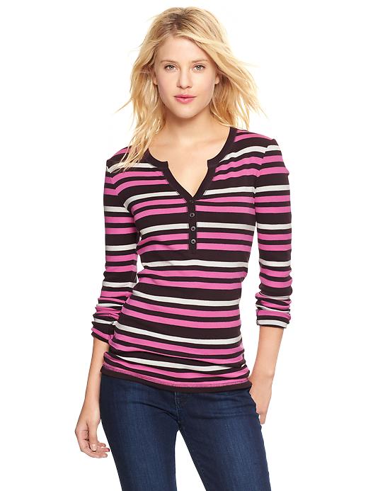 1 of 8 showing, with the color pink stripe of product Supersoft stripe split-neck henley