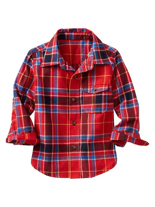 1 of 8 showing, with the color holly berry of product Long-sleeve plaid flannel shirt