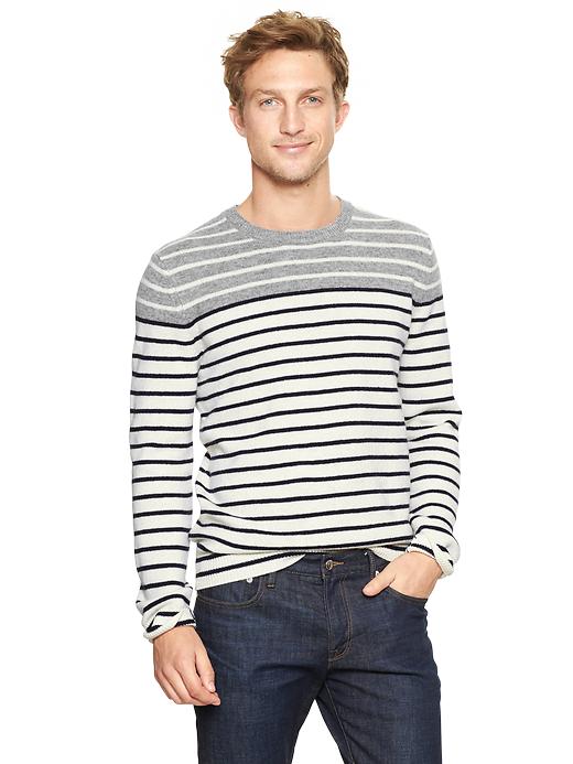 1 of 8 showing, with the color ivory of product Lambswool colorblock striped sweater