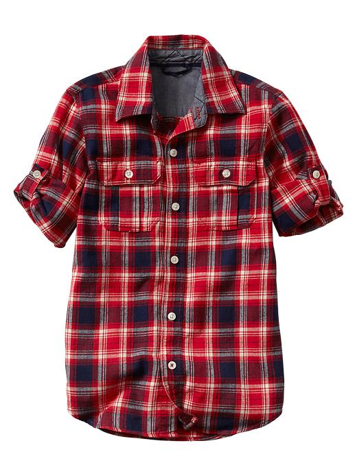 View large product image 1 of 2. Convertible plaid flannel shirt