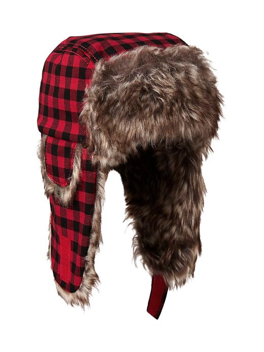 1 of 8 showing, with the color red plaid of product Fur-trim flannel hat