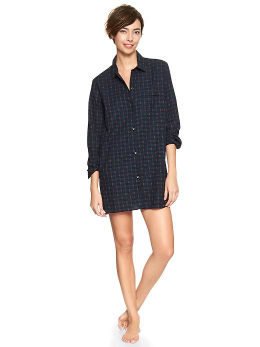 1 of 8 showing, with the color dobby tartan navy red of product Printed flannel nightshirt