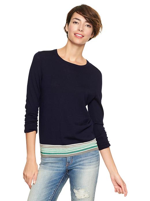 1 of 8 showing, with the color dark night of product Merino stripe-hem sweater