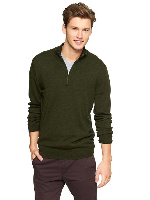 1 of 8 showing, with the color olive heather of product Merino half-zip sweater