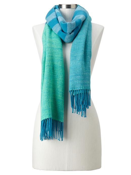 1 of 8 showing, with the color bright teal of product Cozy colorblock-stripe scarf