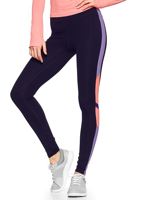 1 of 8 showing, with the color deepest grape of product GapFit gFast multi-color panel leggings