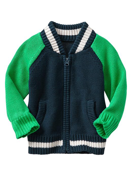 View large product image 1 of 1. Varsity zip cardigan