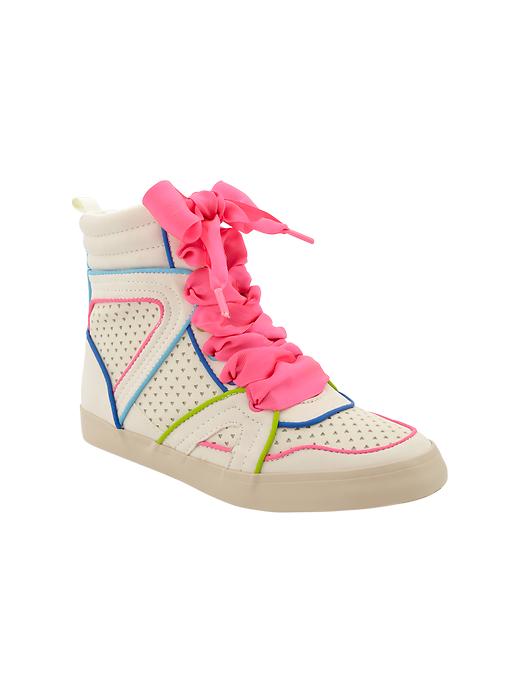 1 of 8 showing, with the color pumice of product Neon piped hi-top sneakers
