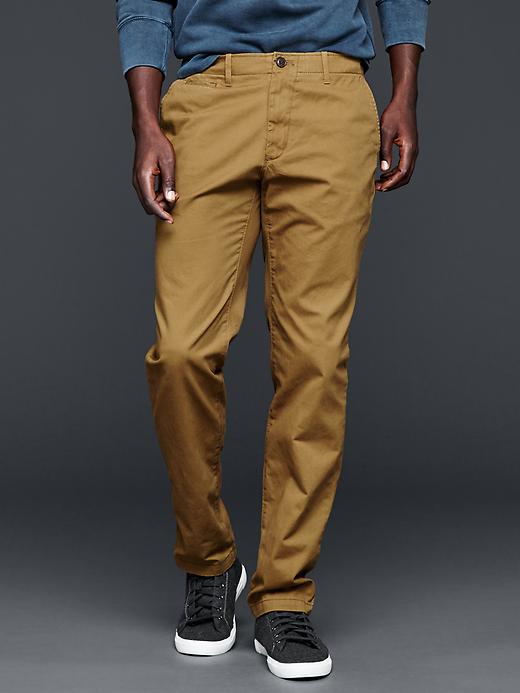 1 of 8 showing, with the color palomino brown of product Lived-in slim khaki