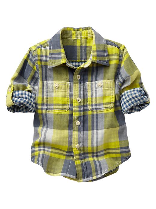 1 of 8 showing, with the color bright neon yellow of product Convertible plaid double-weave shirt