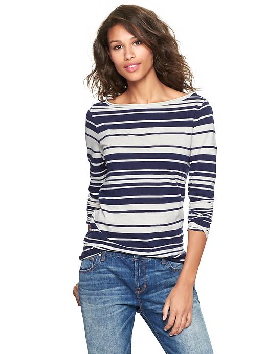 1 of 8 showing, with the color navy stripe of product Multi-stripe boatneck T