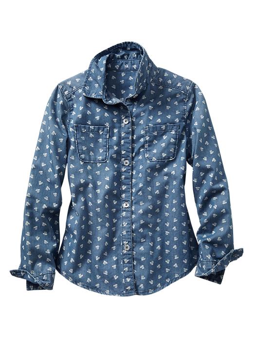 View large product image 1 of 1. Floral print chambray shirt