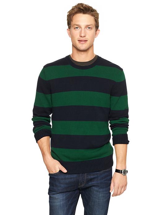 1 of 8 showing, with the color navy of product Wide striped crewneck sweater