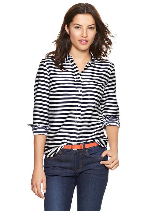 1 of 8 showing, with the color navy & white stripe of product New tailored print shirt